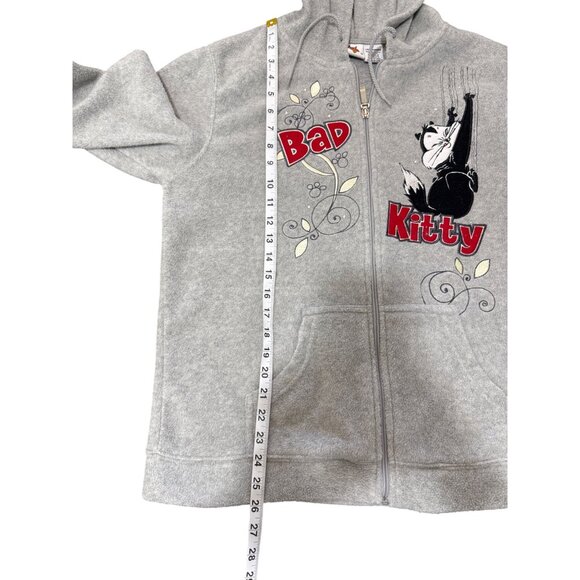 Looney Tunes Bad Kitty Women Zip-Up Hoodie Jacket Embroider Gray Vintage Size L - Picture 6 of 7
